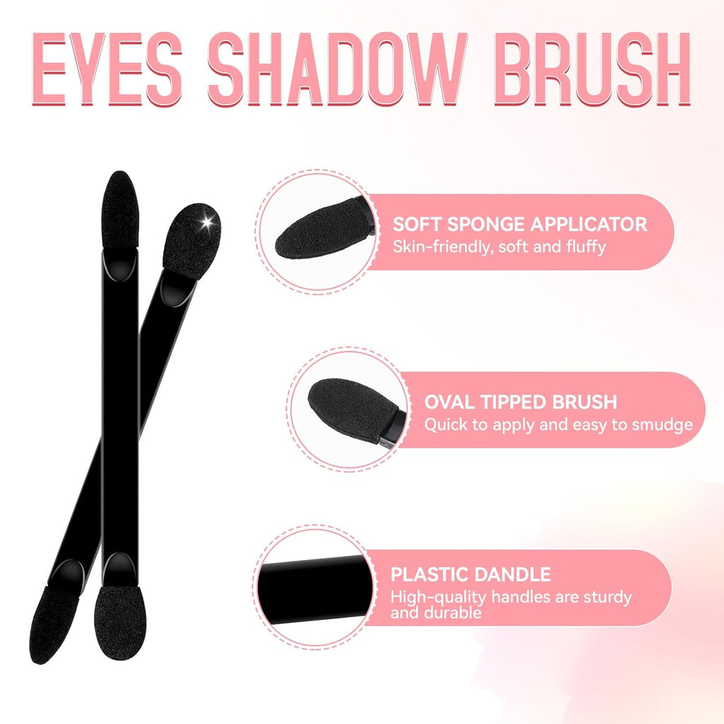 50 PCS Professional Disposable Dual Side Sponge Eyeshadow Brush, Double Head Eye shadow Brushes Makeup Applicator Cosmetic Tools(Length: 9.5 cm, Flat Handle, Black)