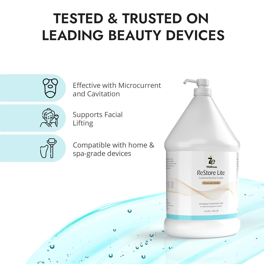 7eWellness Myolift Restore Lite Gel 64oz - Conductive Gel for Beauty & Skincare, Microcurrent, Face Mask Brush - 64oz / 2L