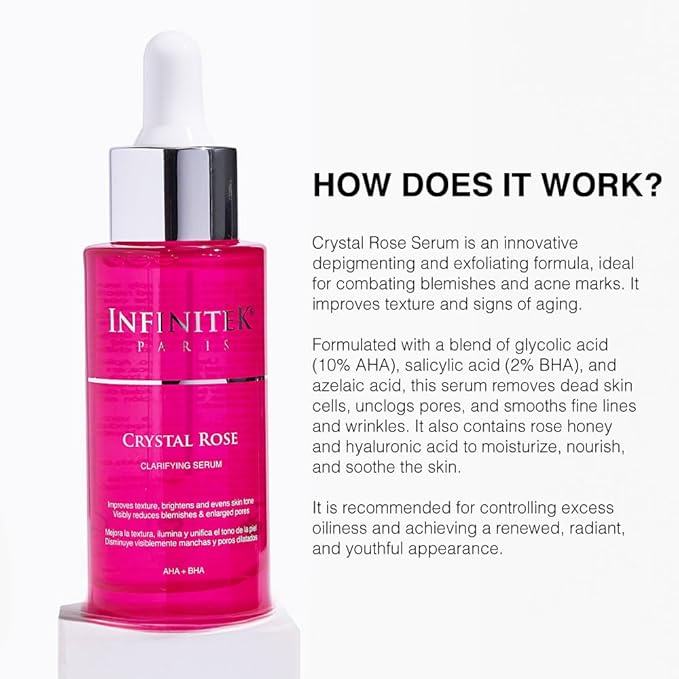 Infinitek Paris Crystal Rose Serum - Hydrating and Exfoliating Brightening Serum, Face Moisturizer and Skin Lightening Serum for Radiant, Moisturized Skin - Premium Facial Moisturizer 1 Fl Oz