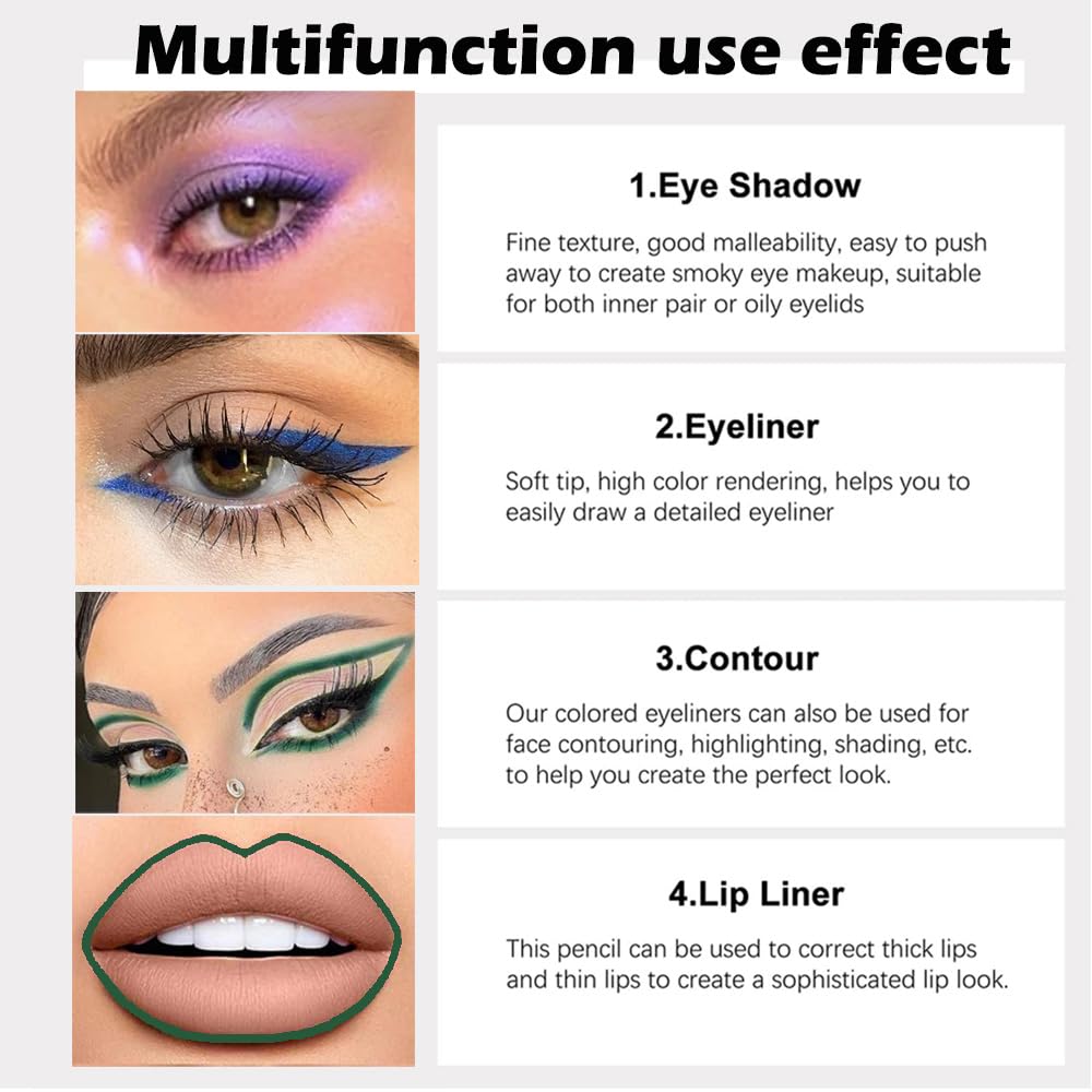 evpct 3Pcs Shimmer Emerald Green & Shimmer Royal Blue & Violet Gel Glitter Eyeliner Pencils Set for Women Waterproof Smudge Proof lapiz de ojos delineador de ojos contra el agua Eye Liner Makeup