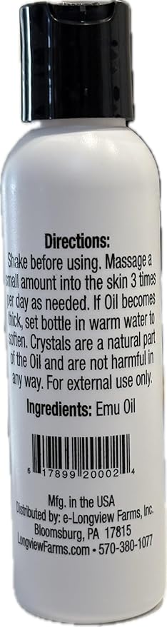 Longview Farms® Emu Oil - Hair and Body Oil - 100% Pure & Refined Emu Oil | Pure Emu Oil for Skin & Hair Care | Premium Quality Hydration & Nourishment | 4 Fl. Oz