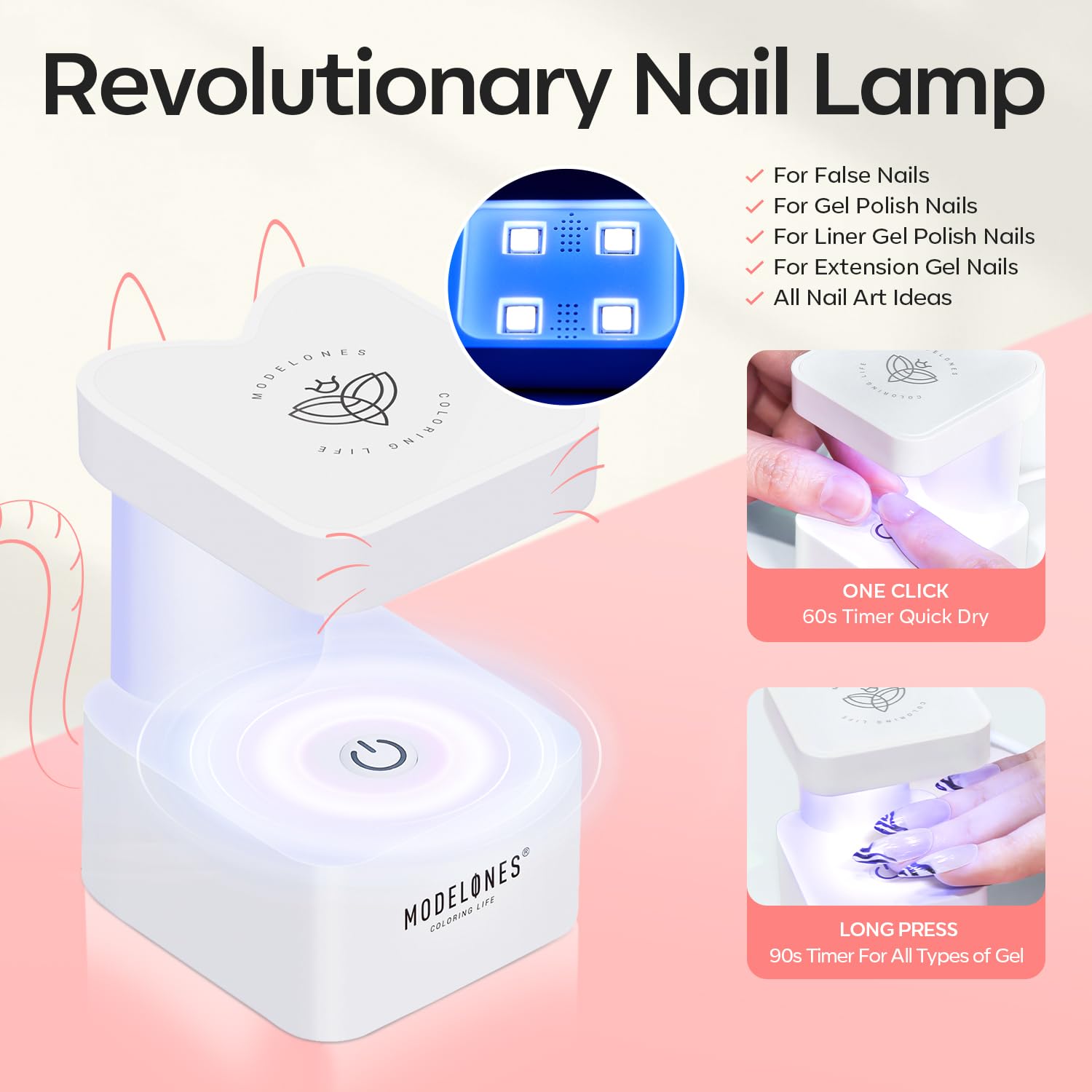 modelones Medium Oval Gel Nail Tips Kit, 9-in-One Nail Glue with Portable U V Lamp 216Pcs 12Sizes Pre-Etched Round Press ons Fake Acrylic Extension Kit DIY Salon Gift for Women