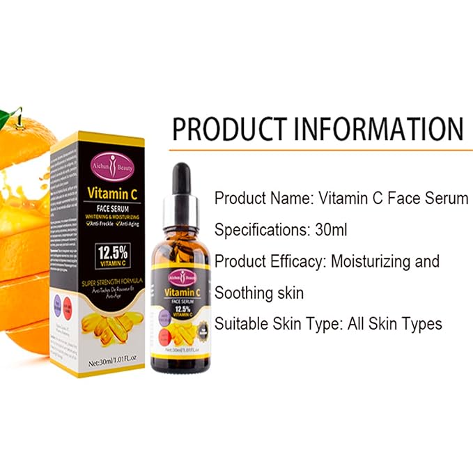 AICHUN BEAUTY 12.5% Vitamin C Face Serum Moisturizing Anti-Freckle Anti-Aging 30ml/1.01Fl. Oz