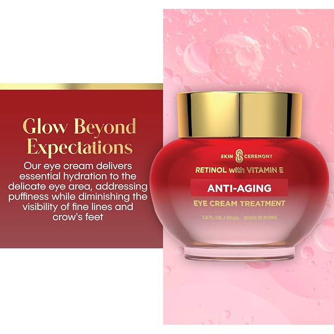 Retinol & Vitamin E Anti-Aging Eye Cream - Reduces Puffiness, Fine Lines & Crow’s Feet - Dermatologist Tested, Korean Skin Care for All Skin Types - 1.0 Fl. Oz