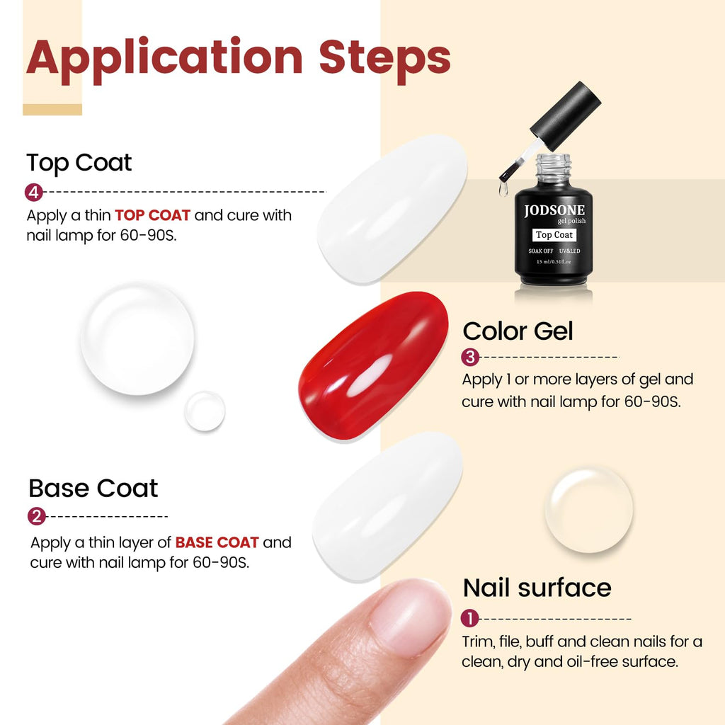 JODSONE 15ML Top Coat Gel Polish High Gloss Shine Finish Long Lasting Gel Nail Polish Professional Manicure Home DIY No Wipe