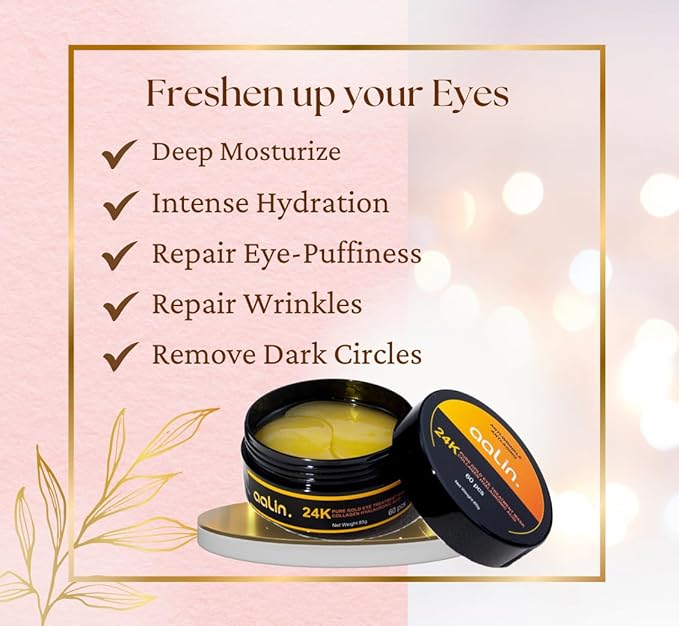 Get Amazing Results 24K Gold Under Eye Hydrogel Patches[60Pcs] With Licorice Extract, Hyaluronic Acid, Collagen & Glycerin Specialized for Puffy Eyes, Dark Circles and Wrinkles