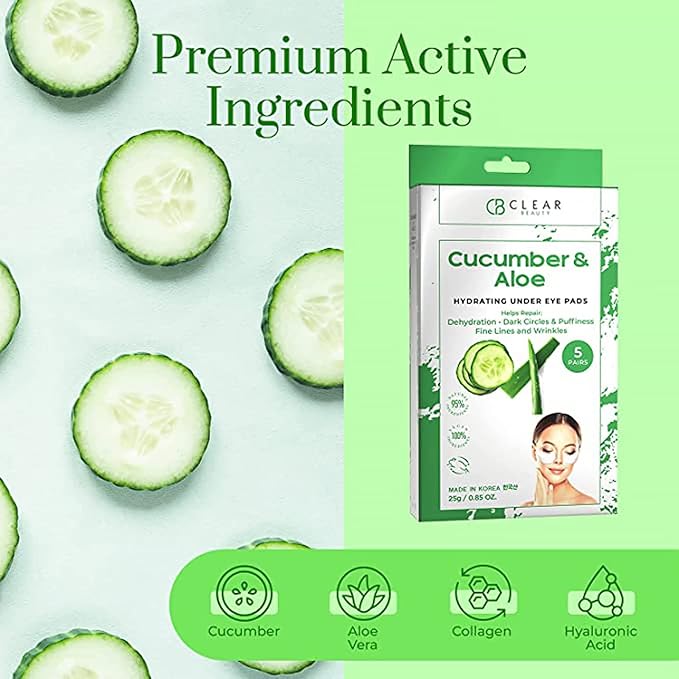 Cucumber & Aloe Under Eye Patches - Dermatologist Tested, Reduces Dark Circles, Anti-Aging - Clean Beauty, Natural Ingredients, Cruelty-Free Korean Skincare - All Skin Types - 5 Pairs