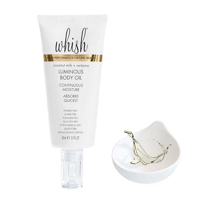 Whish Coconut Milk + Verbena Luminous Body Oil - Moisturizing Scented Body Oil with Peptides - Quick-Drying - Soothes & Firms Skin - 2 fl oz