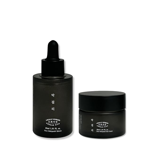 Makgeolli Glow Focus Duo – Korean Skincare Makgeolli Serum & Eye Cream Set with Fermented Rice Wine, Lightweight Texture for Dry and Rough Skin Care
