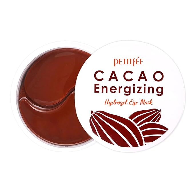 Petitfee Cacao Energizing Hydrogel Eye Mask 60ea (30pairs) - Nourishing Eye Patch with Cacao Seed Butter, Brazil Nut, Pine Nut, Macadamia, Revitalizes Under Eyes, Cooling, Firming, Hydrating Eye Care