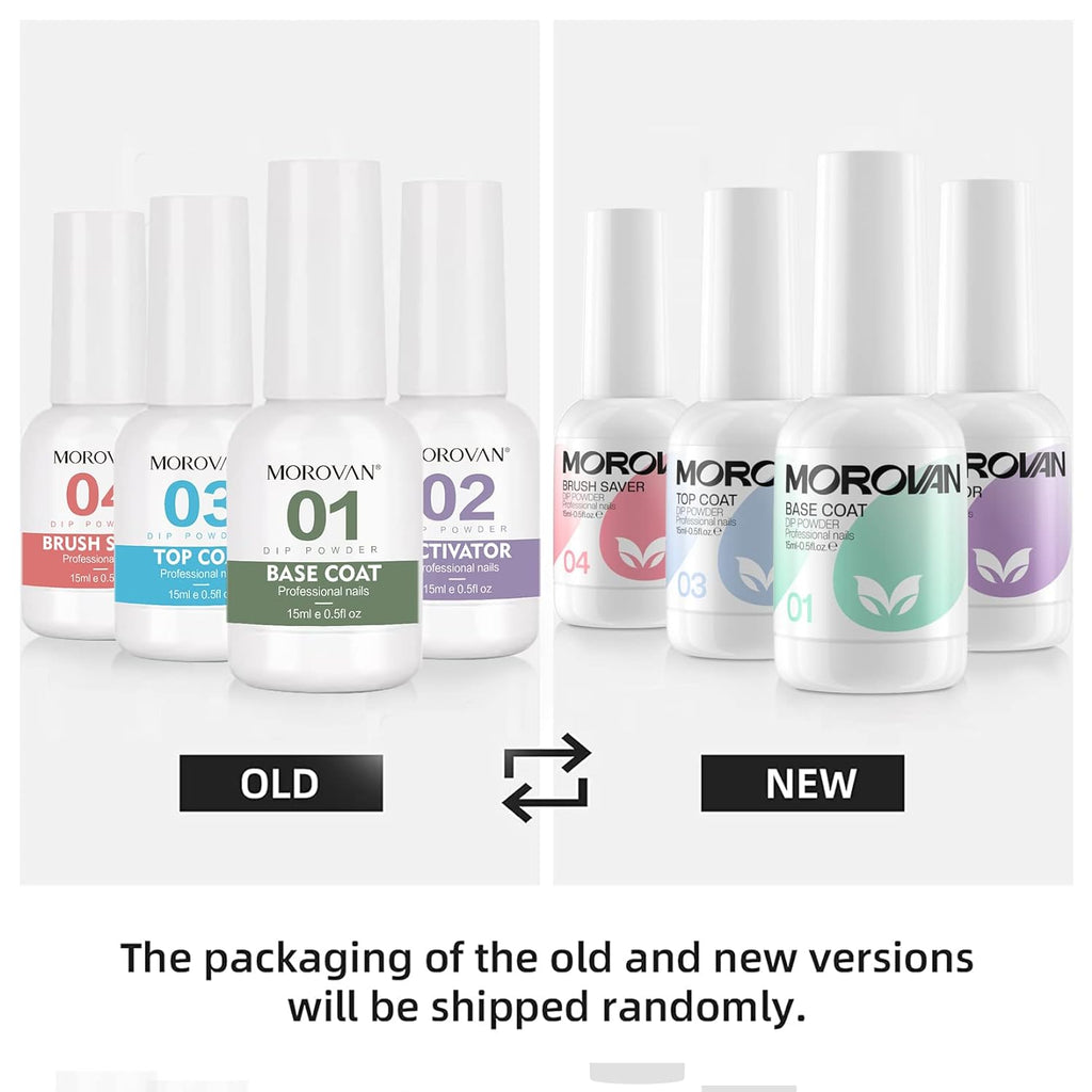 Morovan Dip Powder Liquid Set with Activator Base Top Coat and Dipping Powder Brush Saver 4pcs 0.5oz for Dip Powder Nail Kit