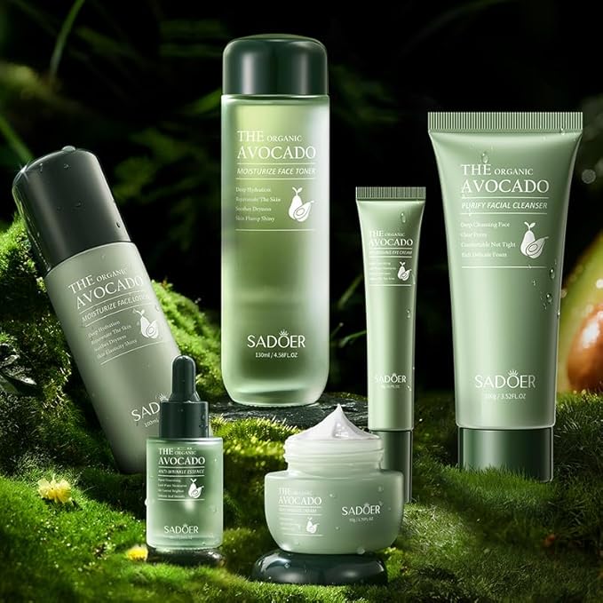 Avocado Skincare Sets,Skincare Gift Set with Facial Cleanser, Face Serum, Face Cream, Eye Cream, Toner, moisturizing Lotion, Anti Aging Skin Care Sets & Kits, Hydrating Facial Kit for women (6Pcs)