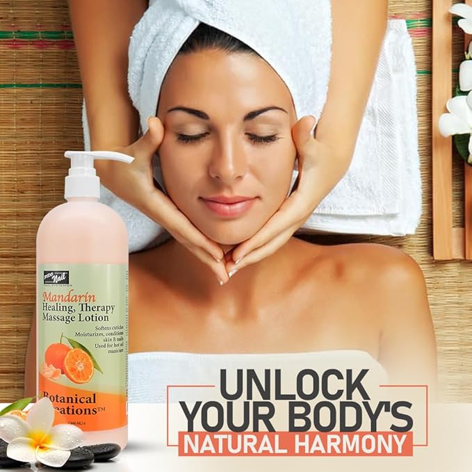 PRO NAIL - Healing Therapy Massage Lotion - Professional Pedicure, Body and Hot Oil Manicure, Infused with Natural Oils, Vitamins, Panthenol and Amino Acids (Mandarin, 32 Oz)