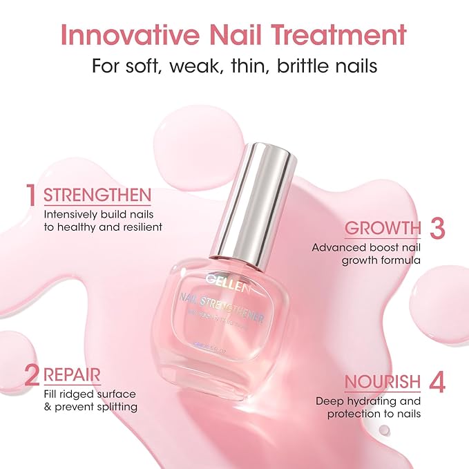 Gellen Nail Strengthener Protein | Nail Growth Strengthen & Repair Thin Weak Damaged Nails | Keratin Calcium Nourish Nail Care Treatment Sakura Scent, 15ml Air Dry Clear Finish