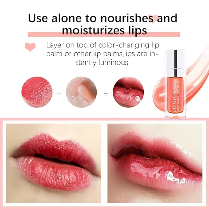 Plumping Lip Oil, Hydrating Gloss Tinted Lip Balm Transparent Lip Care, Big Brush Head Glitter Shine, Long Lasting Nourishing Non-sticky Fresh Texture(CLEAR)