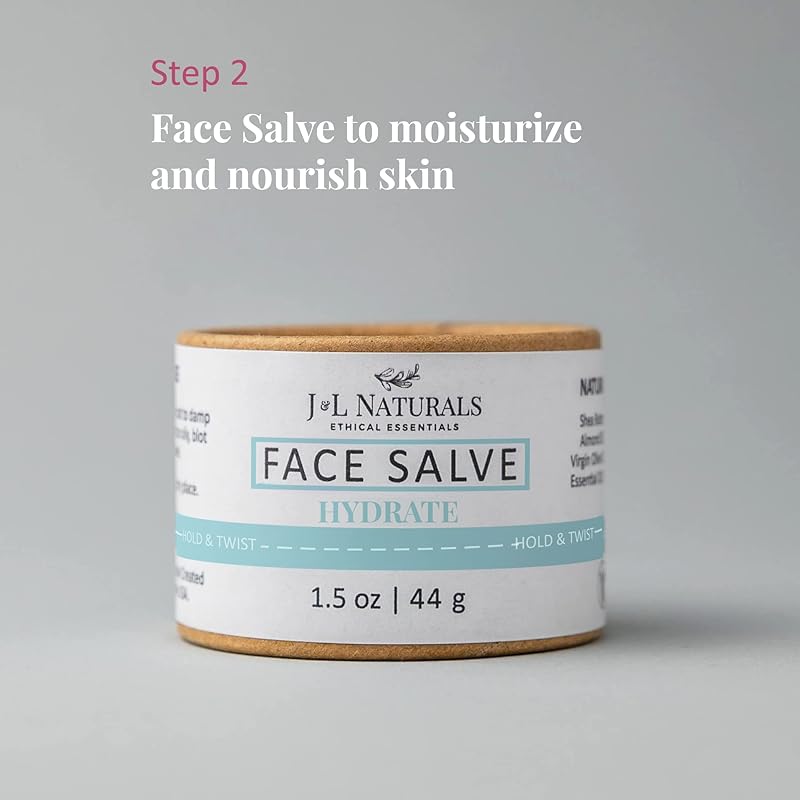 J&L Naturals Simple Skin Regimen Kit With Cleansing Bar, Face Salve, Konjac Sponge, Lip Balm | For Oily, Dry, Mature, and Combination Skin | Zero Waste (Hydrate (dry skin), Simple)