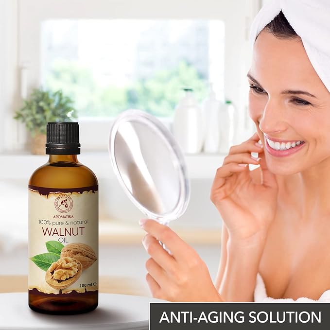 AROMATIKA Walnut Oil 3.4 fl oz - Juglans Regia Seed Oil - USA - 100% Pure - Intensive for Face Care - Body - Hair - Skin - Nails - Hands - Good w/Essential Oil