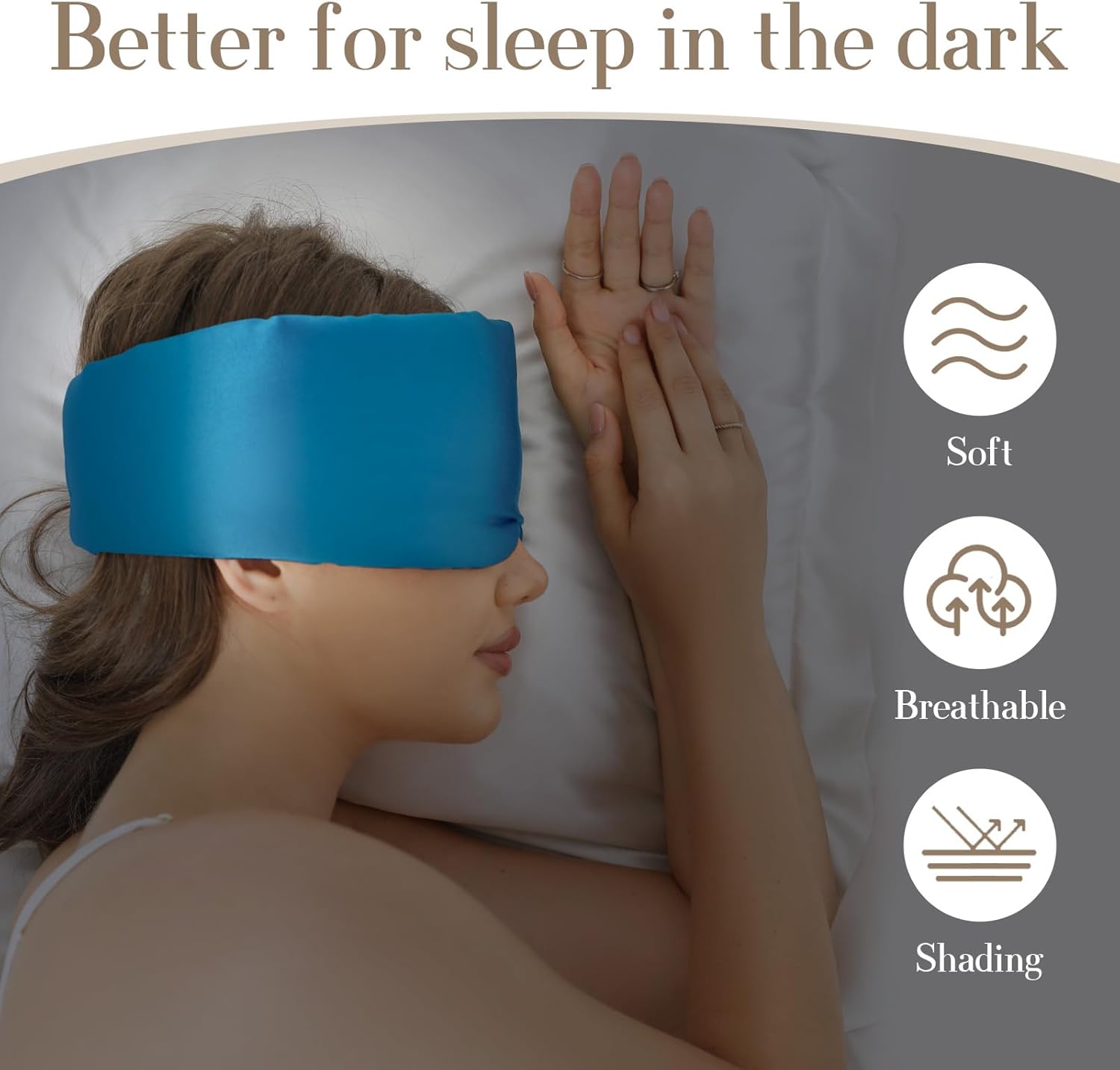 100% Mulberry Silk Sleep Mask Eye Mask for Women Man with Adjustable Band, for Side Sleeper Blackout Sleep Mask for Travel Rest and Office Large Size (Blue)