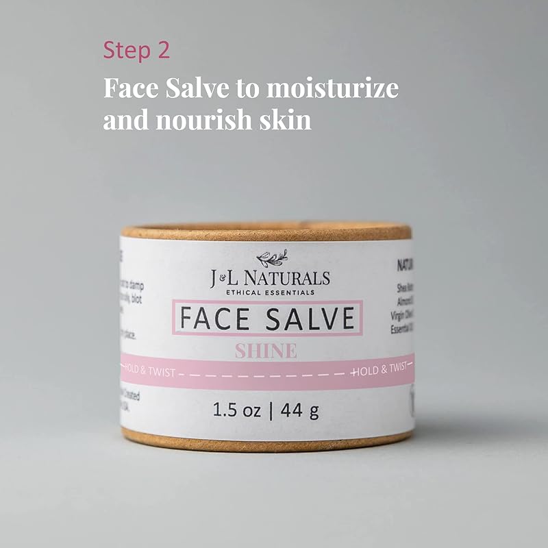 J&L Naturals Simple Skin Regimen Kit With Cleansing Bar, Face Salve, Konjac Sponge, Lip Balm | For Oily, Dry, Mature, and Combination Skin | Zero Waste (Shine (normal, dull skin), Simple)