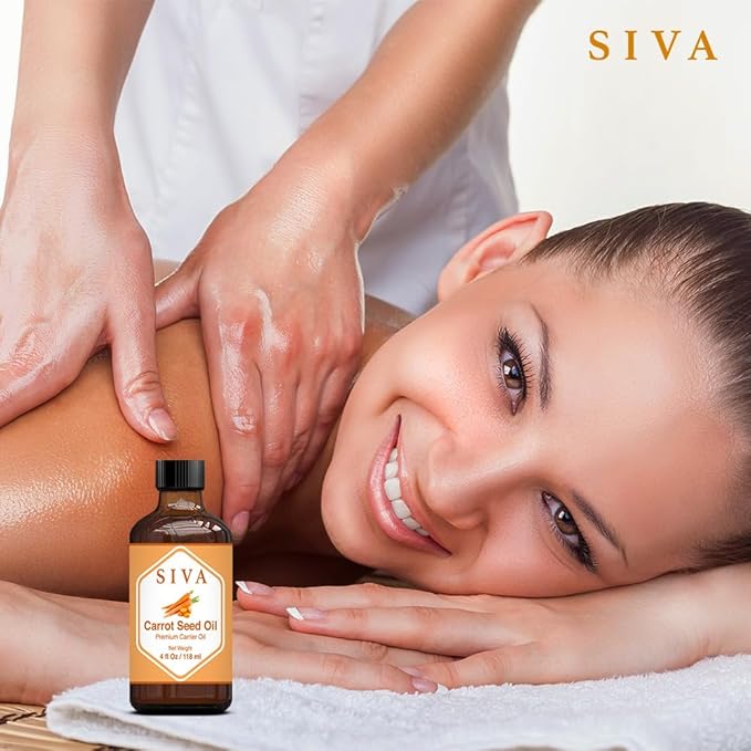SIVA Carrot Seed Oil 4oz (118ml) Premium Cold-Pressed Carrier Oil With Dropper For Face, Skin Care, Body Massage, Hair Care, Hair Oiling & Scalp Massage