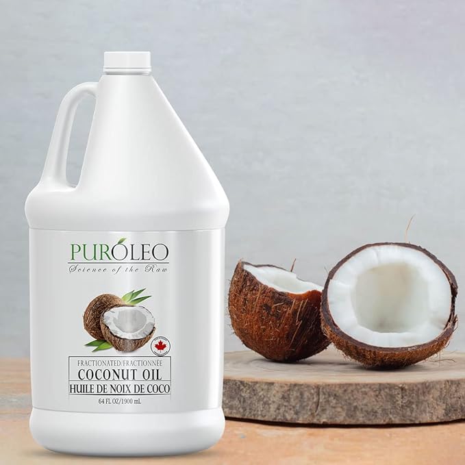PUROLEO Fractionated Coconut Oil 64 Fl Oz/1900 ML (Packed in Canada) 100% Natural and odorless Moisturizer & Carrier Oil l Hair Skin Body, Aromatherapy, Massage, Makeup Remover