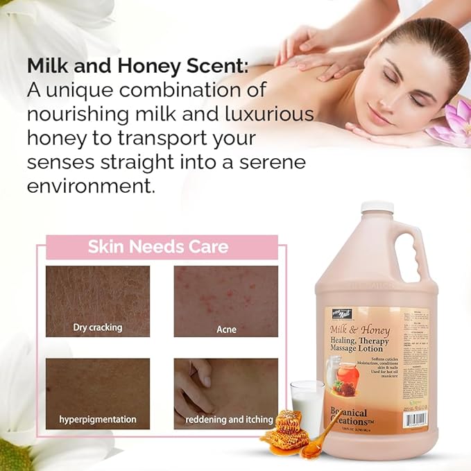 PRO NAIL - Healing Therapy Massage Lotion - Professional Pedicure, Body and Hot Oil Manicure, Infused with Natural Oils, Vitamins, Panthenol and Amino Acids (Milk and Honey, 1 Gallon)