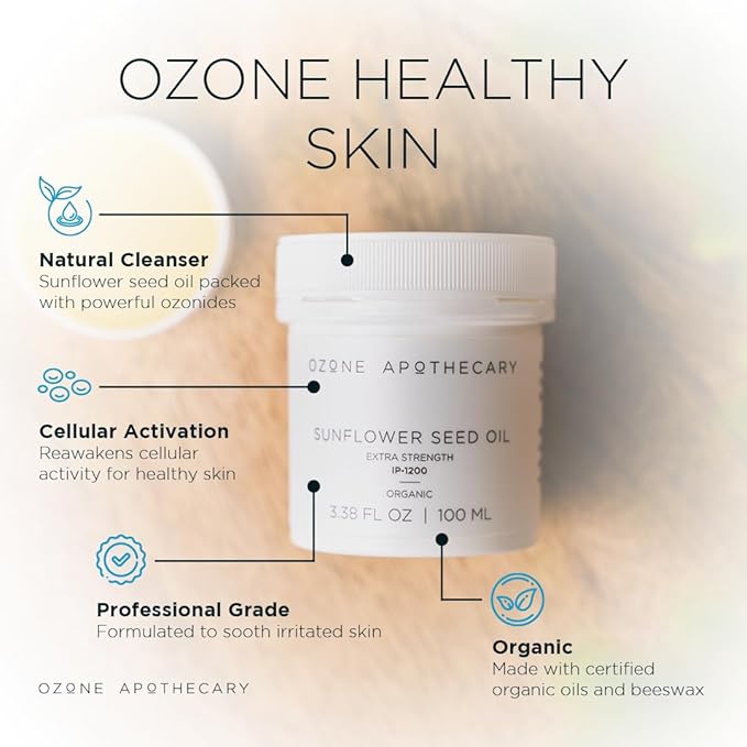 Ozonated Sunflower Oil | Organic Ozone Infused Natural Skin Care | Moisturizing and Cleansing for People and Pets