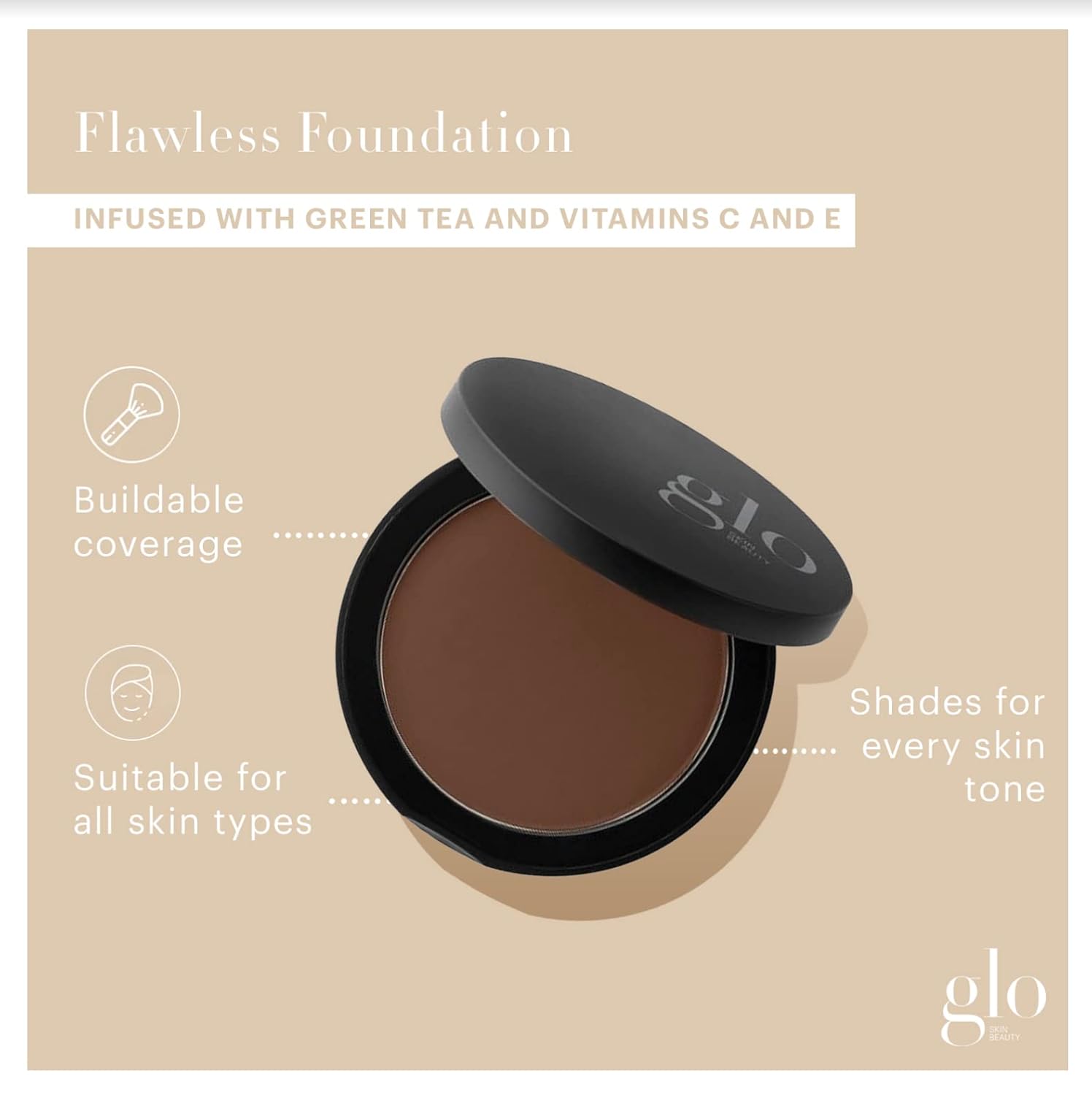 Glo Skin Beauty Pressed Base Powder Foundation Makeup (Cocoa) - Flawless Coverage for a Radiant Natural, Second-Skin Finish