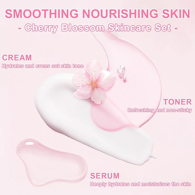 5Pcs Skin Care Set Sakura Women Beauty Gift Sets Korean Skin Care Kit with Cleanser, Face Serum, Face Cream,Toner,Eye Cream, Mud Mask - Skin Care Routine Kit for Women (Sakura)