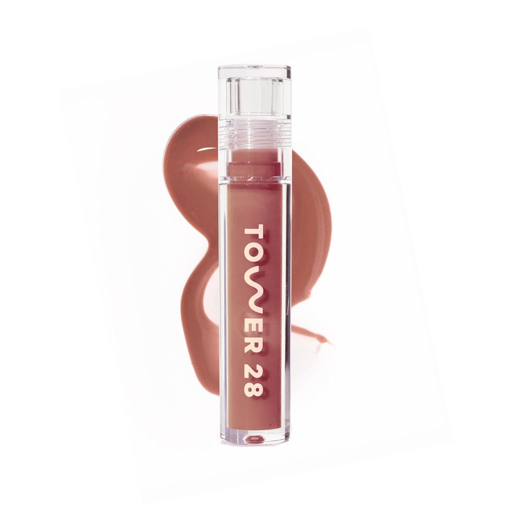 Tower 28 ShineOn Milky Lip Jelly, CASHEW, Non-Sticky, Hydrating Vegan Lip Gloss in Milky Rosy Brown, Apricot and Raspberry Seed Oil, Moisturizing, Clean, Cruelty Free