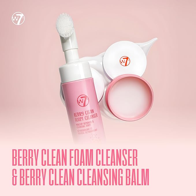 W7 Berry Clean Cleansing Balm & Hydrating Foam Cleanser Set – Gently Removes Makeup, Dirt & Impurities – Infused with Fruit Extracts & Vitamin E to Help Nourish, Soothe, and Protect the Skin
