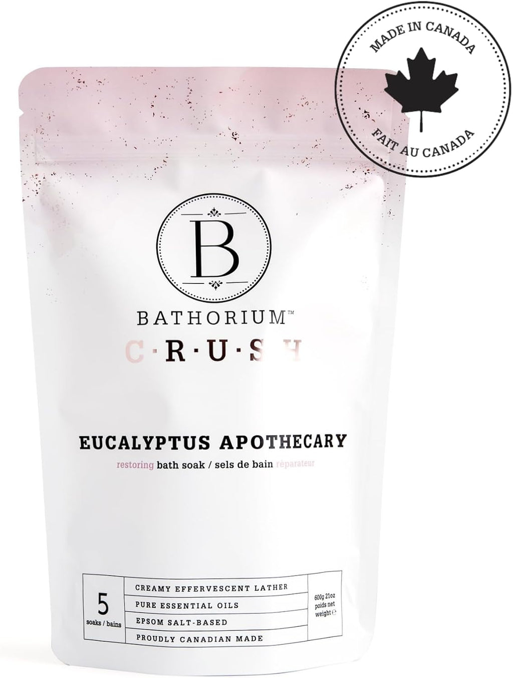Bathorium Eucalyptus Apothecary Crush, Muscle Recovery Bath Soak, Eucalyptus & Tea Tree Oils, Post-Workout, Sinus Relief, pH-Balanced, 5+ Baths, 21 oz