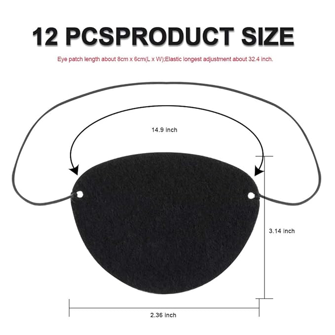 YGDZ Eye Patch, 12pcs Soft Felt Eye Patches for Adults Kids, Adjustable Single Eye Mask for Lazy Eye, Black