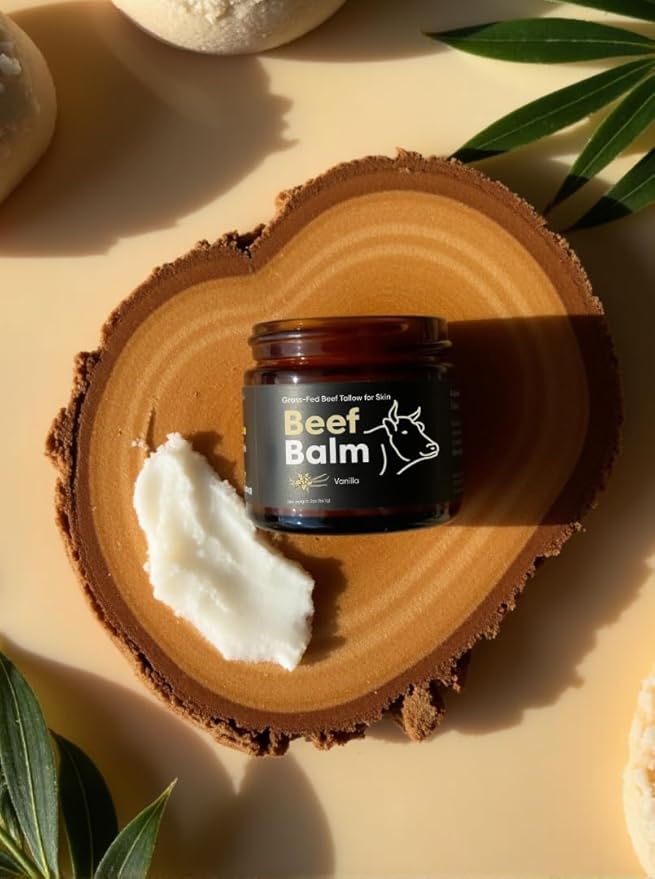Beef Tallow Balm - Beef Tallow For Skin Care, Tallow Moisturizer, Face Cream, Lotion & Cream (Vanilla, Grass-Fed Tallow)