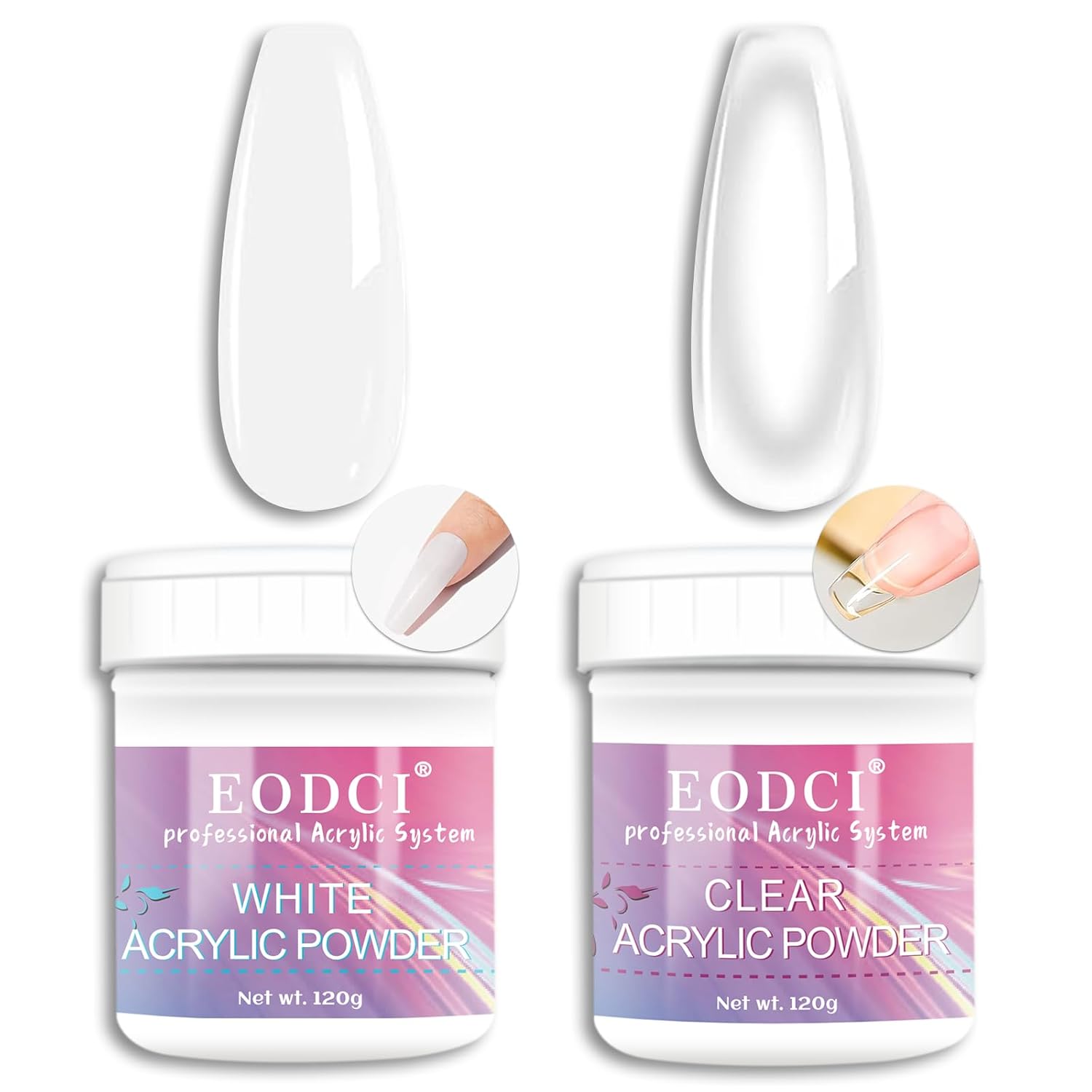 2Pcs 4oz White/Clear Acrylic Powder, Large Capacity Professional Acrylic Nail Powder Polymer for 3D French Nail Manicure Extension Nail Carving Acrylic Powder