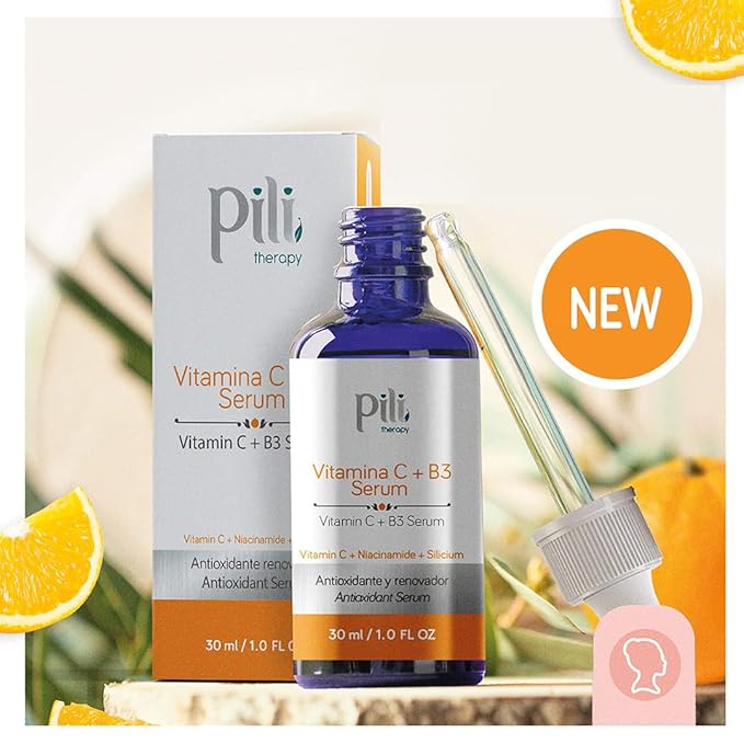 Pili Vitamin C Serum with Niacinamide & Organic Silicon – Brightening, Hydrating & Anti-Aging Face Serum for All Skin Types, Including Oily & Acne-Prone Skin – 1 fl oz