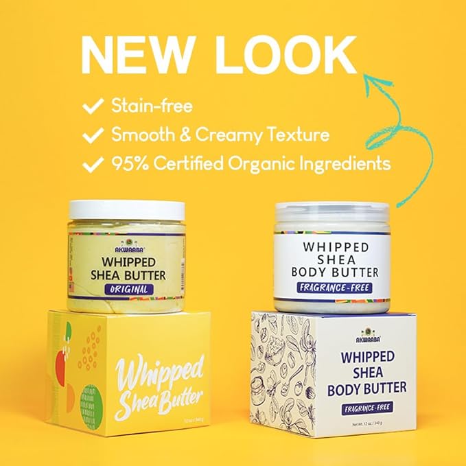 AKWAABA New Whipped Shea Body Butter (Glow Turmeric) - Moisturizes, Glows & Softens Skin | Natural Raw Shea Butter | For Dry Skin | 12 oz / 340 g