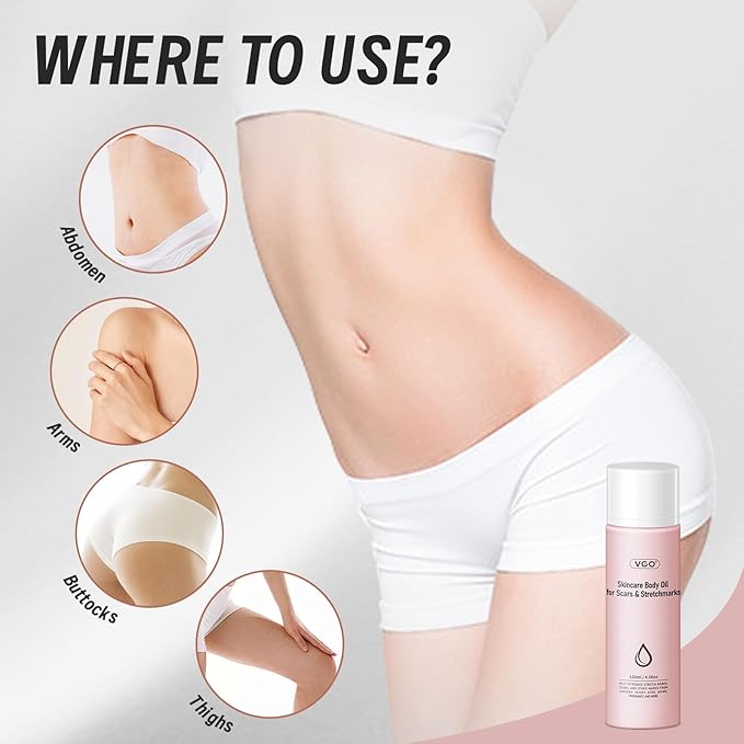 VGO Body Oil with Vitamin E, After Shower Body Oil for Women, Non-Greasy & Fast-Absorbing Lightweight Moisturizer for Scars & Stretch Marks, Hydrating for Dry Sensitive Skin