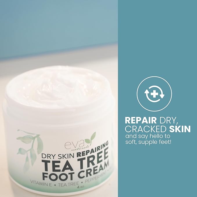 Eva Naturals Tea Tree Foot Cream - Foot Lotion with Peppermint, Menthol and Spearmint - Soothing Foot Cream Treatment for Dry Cracked Heels and Feet