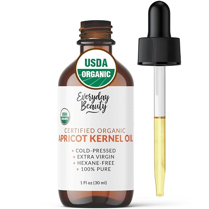 Organic Apricot Kernel Oil | 100% Pure, Cold-Pressed, Unrefined | USDA Certified Organic | Amber Glass Bottle with Glass Dropper | For Face, Skin & Hair - 1 Fl Oz