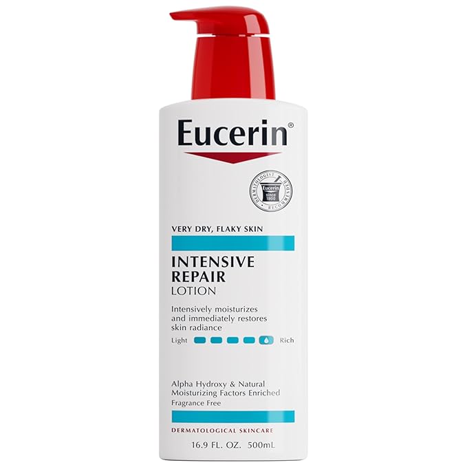 Eucerin Intensive Repair Body Lotion for Dry Skin with Alpha Hydroxy, Body Moisturizer for Very Dry Skin, Moisturizes, Exfoliates and Conditions, Paraben Free and Fragrance Free, 16.9 Fl Oz Bottle