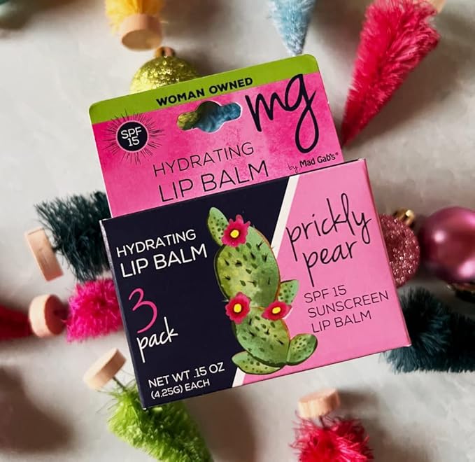 Mad Gab's MG Signature Prickly Pear Lip Balms with SPF 15 (Pack of 3)