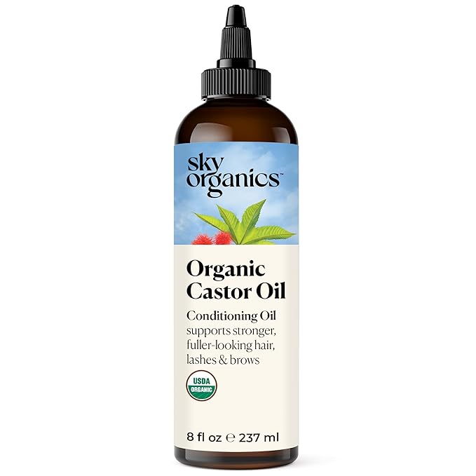 Sky Organics - Castor Oil Organic - Volumizing Hair Oil - Scalp, Lashes, Brows - Pure Castor Oil Cold Pressed - Natural Conditioner - Omega Fatty Acids, Vegan - Beauty, Hair Care - 8oz w ebook