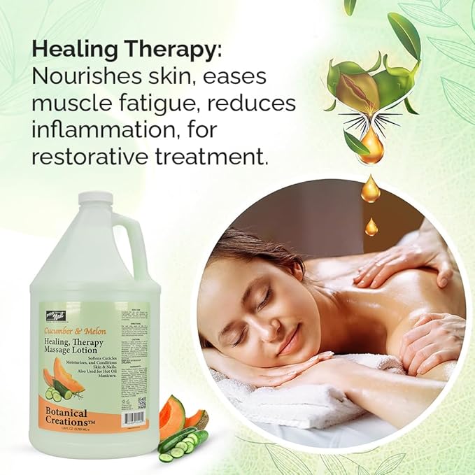 PRO NAIL - Healing Therapy Massage Lotion - Professional Pedicure, Body and Hot Oil Manicure, Infused with Natural Oils, Vitamins, Panthenol and Amino Acids (Cucumber and Melon, 1 Gallon)
