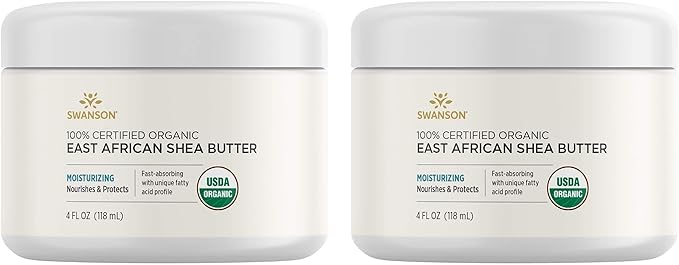 Swanson 100% Certified Organic East African Shea Butter 4 fl Ounce (118 ml) Solid Oil (2 Pack)