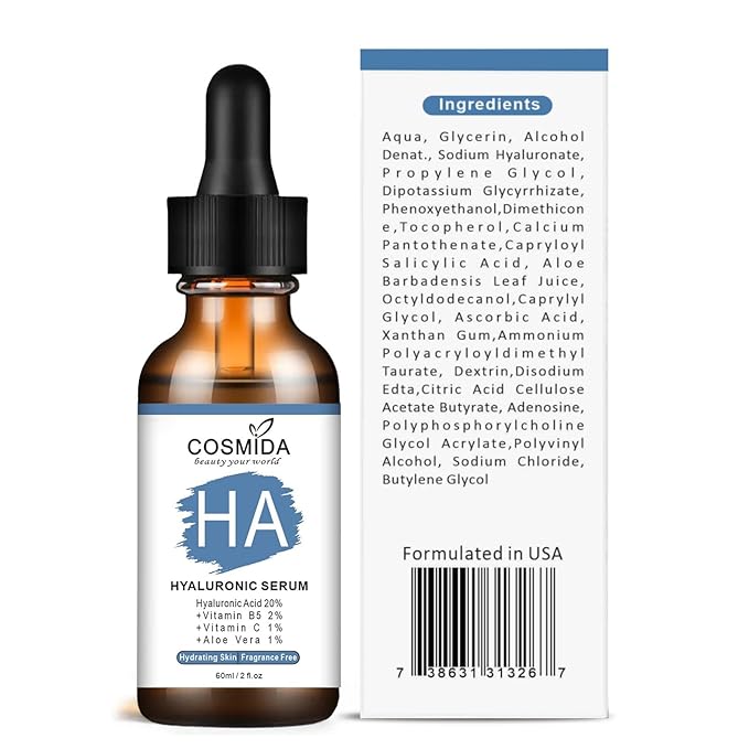 Hyaluronic Acid Serum for Face with Vitamin B5,Pure Hyaluronic Acid Anti-Aging Serum for Plump up skin with intense hydration,Best for Dry, Dehydrated and Sensitive Skin,for Men & Women 2fl.oz