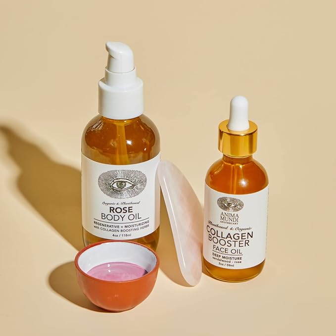 Anima Mundi Apothecary Rose Body Oil - Botanically Dense Adaptogenic Collagen Formula - Made with Organic Moringa & Jojoba Oil for Skin Rejuvenation - Rose Scented & Hydrating (4oz / 118ml)