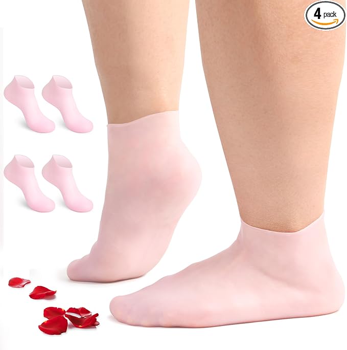 Silicone Socks for Dry Cracked Feet 2 Pairs,XL Moisturizing Socks Non-Slip Moisturizing Heel Socks for Dry Cracked Feet Women Ultra-high Stretch Foot Care Pedicure Socks for Men(Pink,XL)