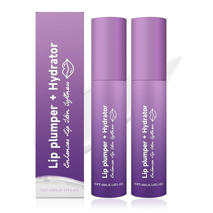 2Pcs Lip Plumper + Hydrator Lip Balm,Instant Volumizing Gloss with Hyaluronic Acid & Anti-Aging Ingredients,High-Shine Moisturizer for Smooth,Plump Lips,Cooling & Non-Sticky Formula