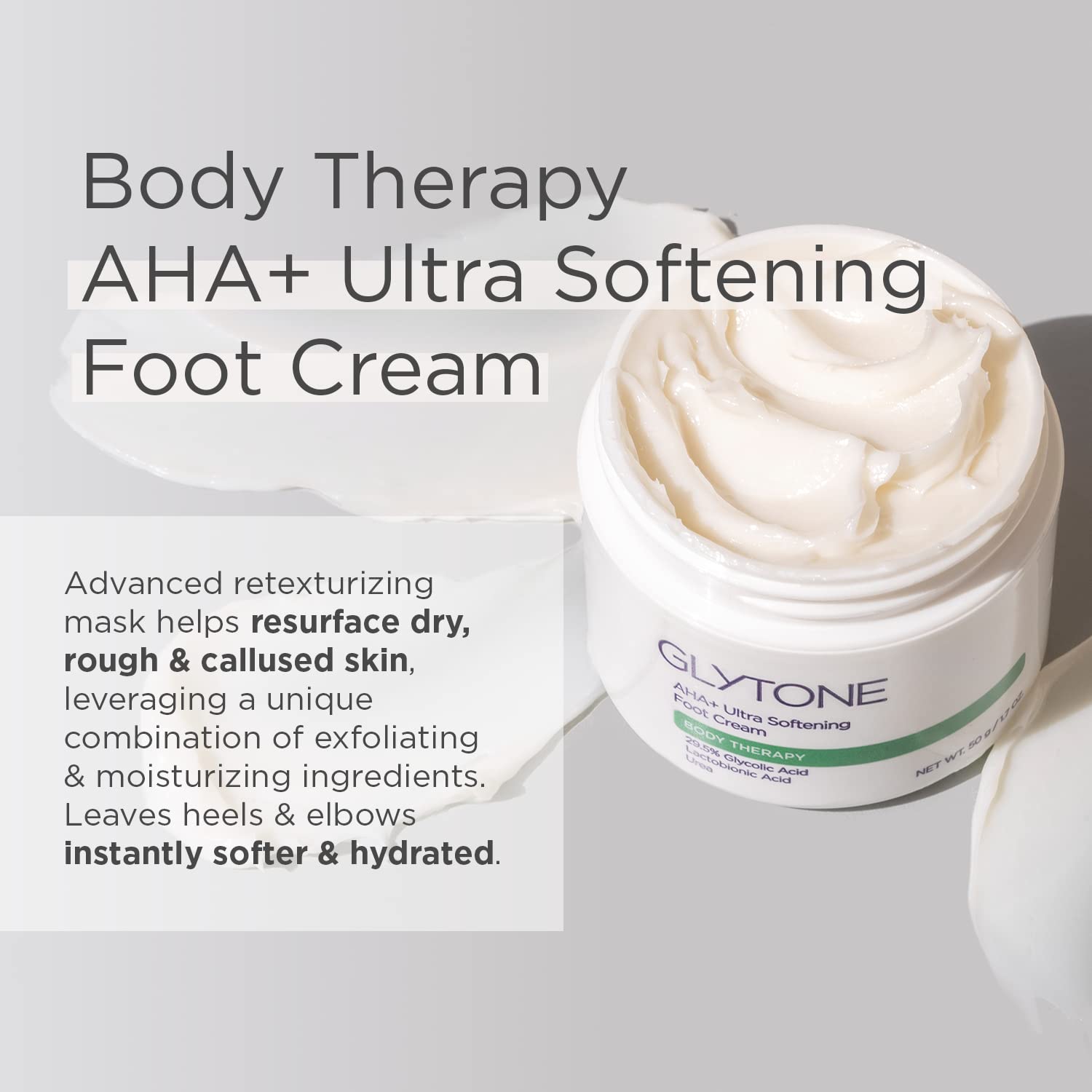 GLYTONE AHA+ Foot Cream for Dry Cracked Heels & Feet | Exfoliate, Hydrate & Retexturize Dry, Rough Foot with Exfoliating 29.5% Glycolic Acid, Moisturizing Lactobionic Acid & Urea - 1.7 Oz